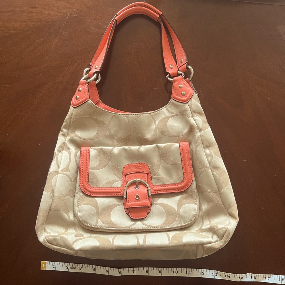 Coach Logo Handbag with Coral Trim